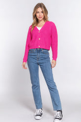 Pink Long Sleeve V-neck Sweater Cardigan Simmer & Fay
